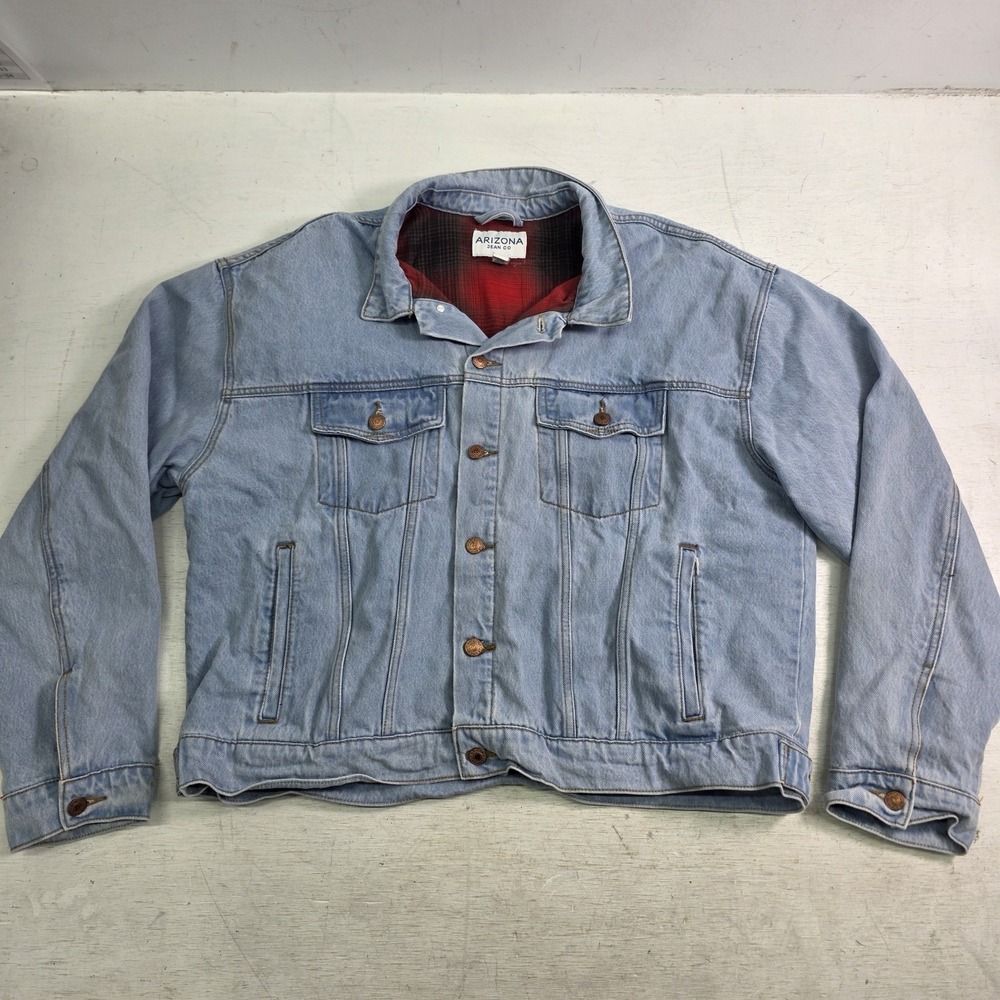 Vintage Arizona Denim Trucker Jacket Mens XL Plaid Flannel Lined Corduroy Collar